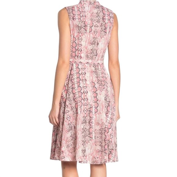 Nanette Lepore Pink Snakeskin Print Sleeveless Pintuck Tie Belt Size 14 - Picture 4 of 8